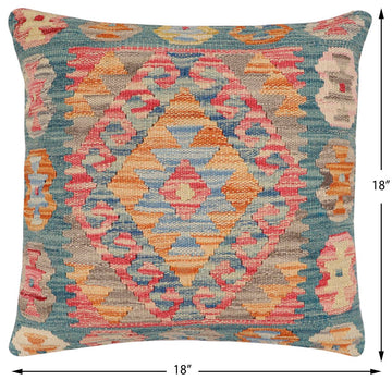 handmade Traditional Pillow Blue Red Hand-Woven SQUARE 100% WOOL Hand woven turkish pillow2' x 2'